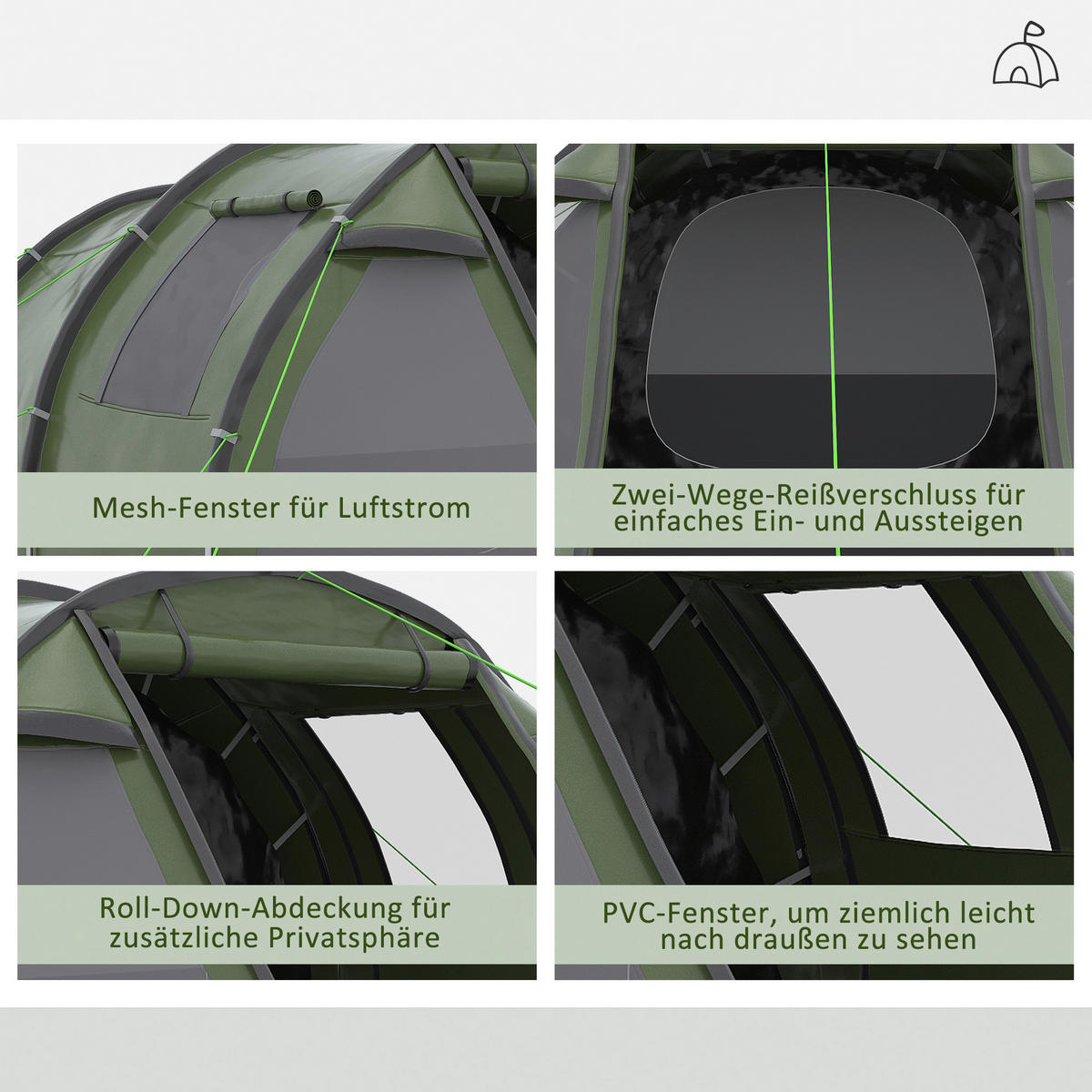 Outsunny Campingzelt B/H/L: ca. 264x172x475 cm Campingzelt - grün (475,00/264,00/172,00cm) - Outsunny