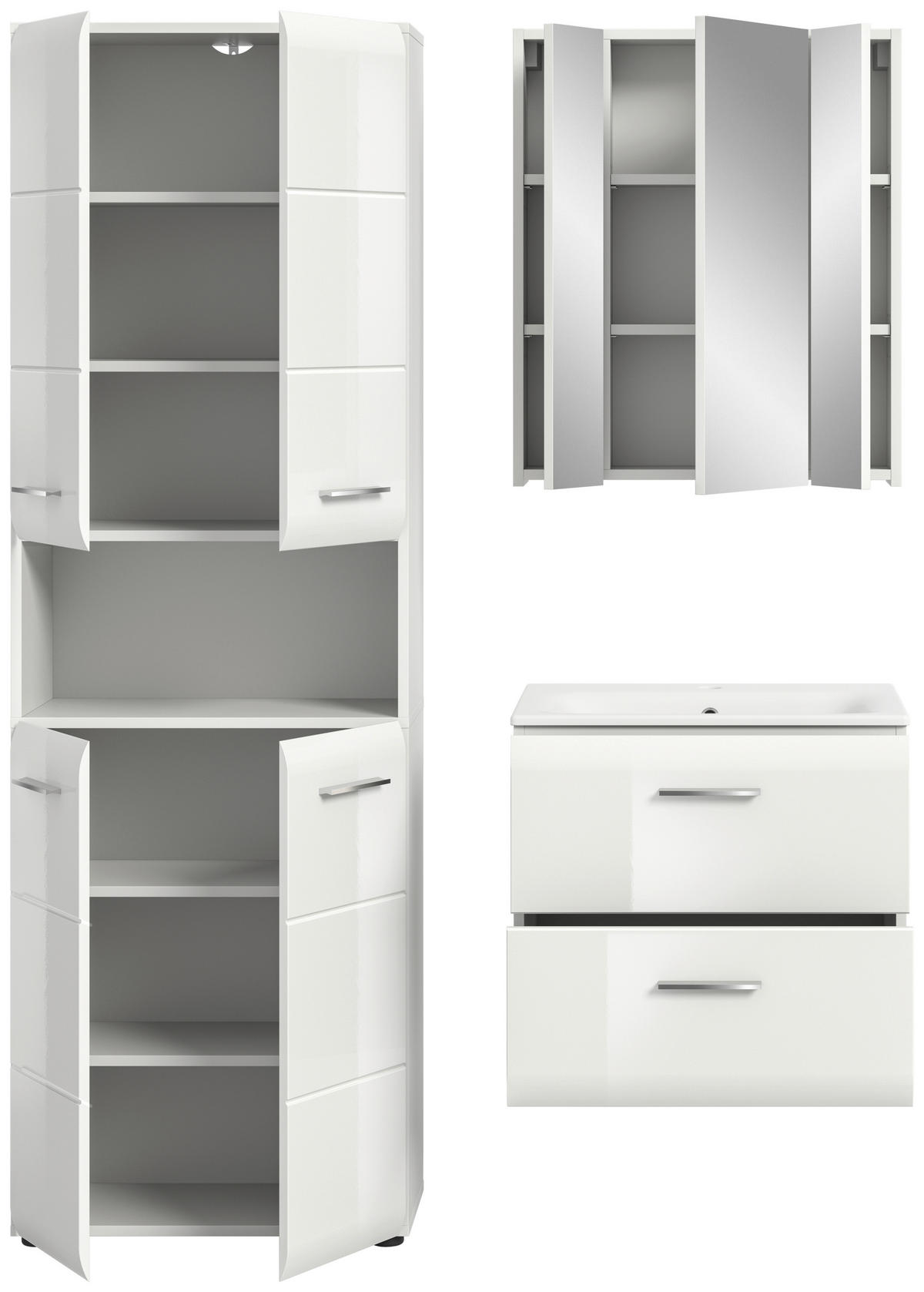 Badezimmer-Set Ice weiß weiß Hochglanz B/H/T: ca. 135x185x46 cm Ice - weiß (135,00/185,00/46,00cm) - xonox.home