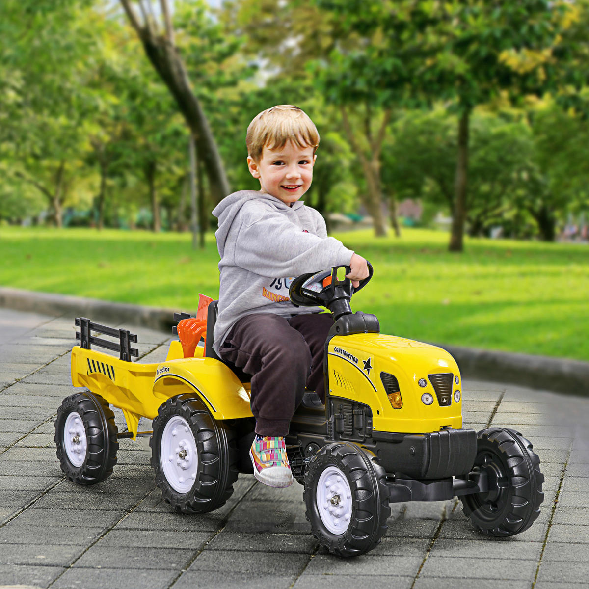 HOMCOM Kinder-Fahrzeug gelb B/H/L: ca. 42x133x51 cm Trettraktor - gelb (51,00/42,00/133,00cm) - HOMCOM
