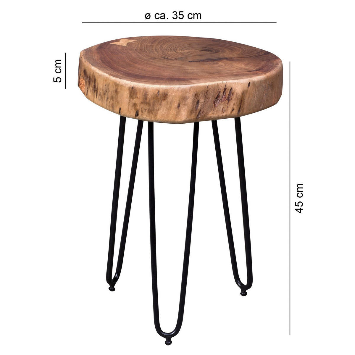 Beistelltisch natur schwarz Akazie Metall B/H/T: ca. 35x45x35 cm Beistelltisch - natur/schwarz (35,00/45,00/35,00cm) - Wohnling