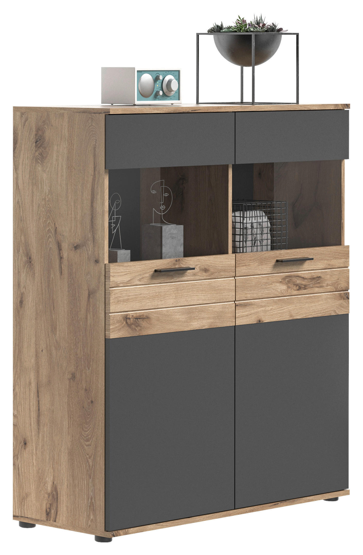 Standvitrine Mason Nox Oak Nachbildung dunkelgrau B/H/T: ca. 110x122x37 cm