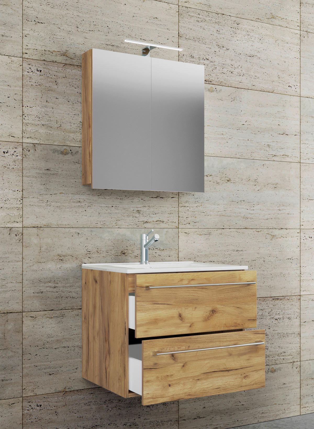 Waschplatz 3tlg-Badinos Eiche Honig Nachbildung B/H/T: ca. 61x52x46 cm 3tlg-Badinos - Eiche (61,00/52,00/46,00cm) - VCM Möbel