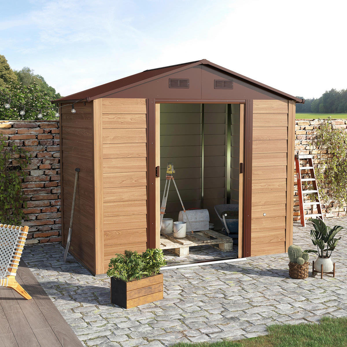 Outsunny Gartenhaus braun B/H/L: ca. 236x208x196 cm Gartenhaus - braun (196,00/236,00/208,00cm) - Outsunny