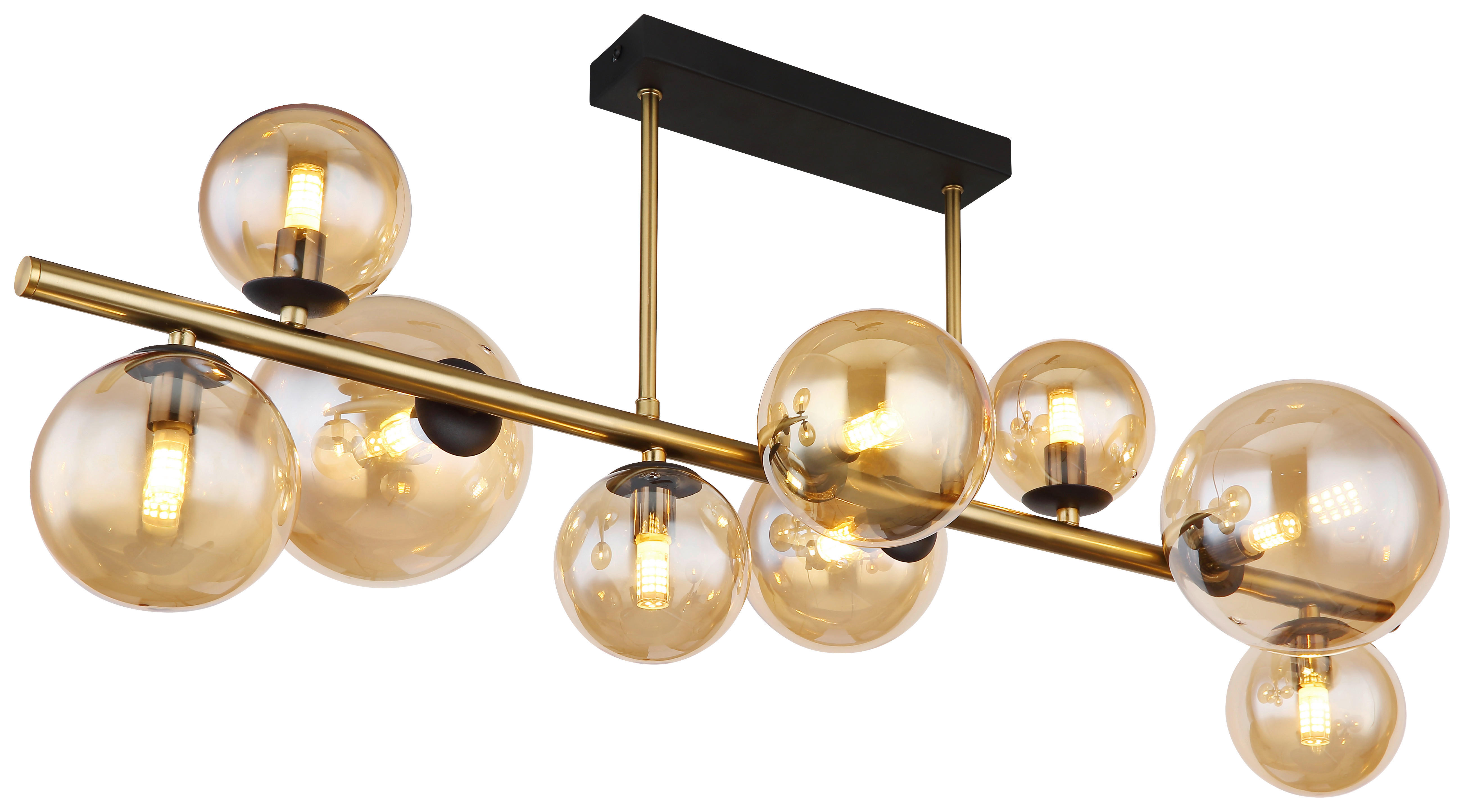 GLOBO Deckenleuchte 56135-9D amber schwarz messing Glas Metall B/H/L: ca. 30x38x87 cm G9 9 Brennstellen RIHA - messing/schwarz (87,00/30,00/38,00cm) - GLOBO