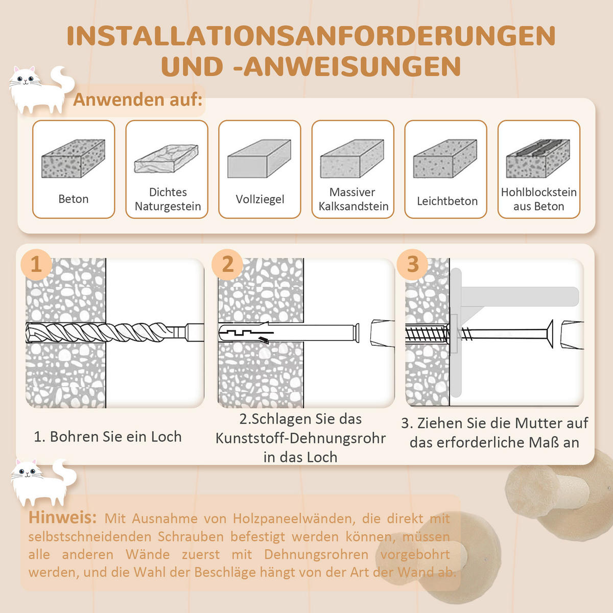PawHut Katzen Kletterwand Set beige Plüsch B/H/L: ca. 56x73x110 cm Katzen Kletterwand Set - beige (110,00/56,00/73,00cm) - PawHut