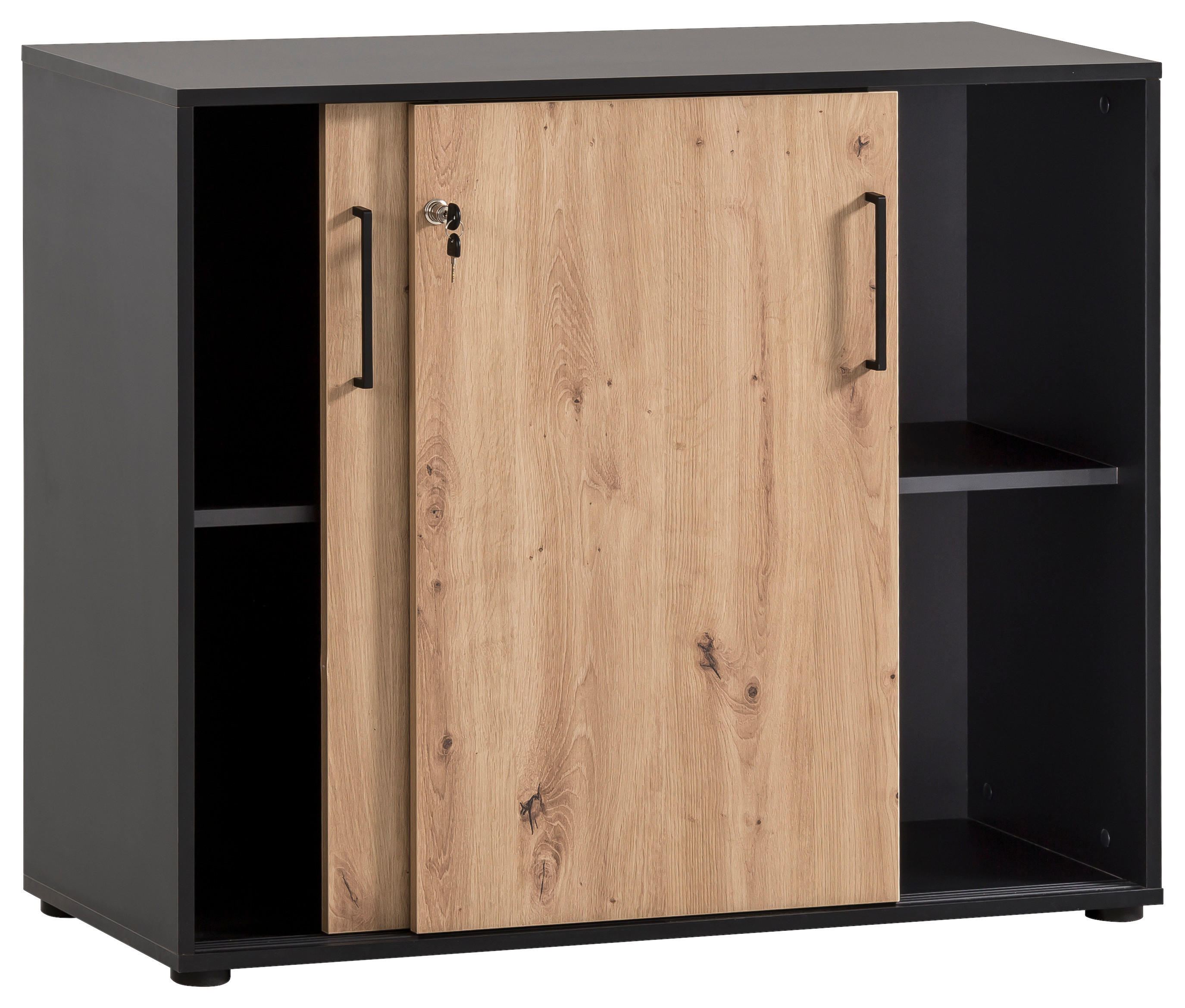 Schiebetürenschrank Aino Eiche B/H/T: ca. 100x83,6x41 cm Aino - Eiche/schwarz (100,00/83,60/41,00cm) - Möbelpartner