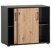 Schiebetürenschrank Aino Eiche B/H/T: ca. 100x83,6x41 cm Aino - Eiche/schwarz (100,00/83,60/41,00cm) - Möbelpartner