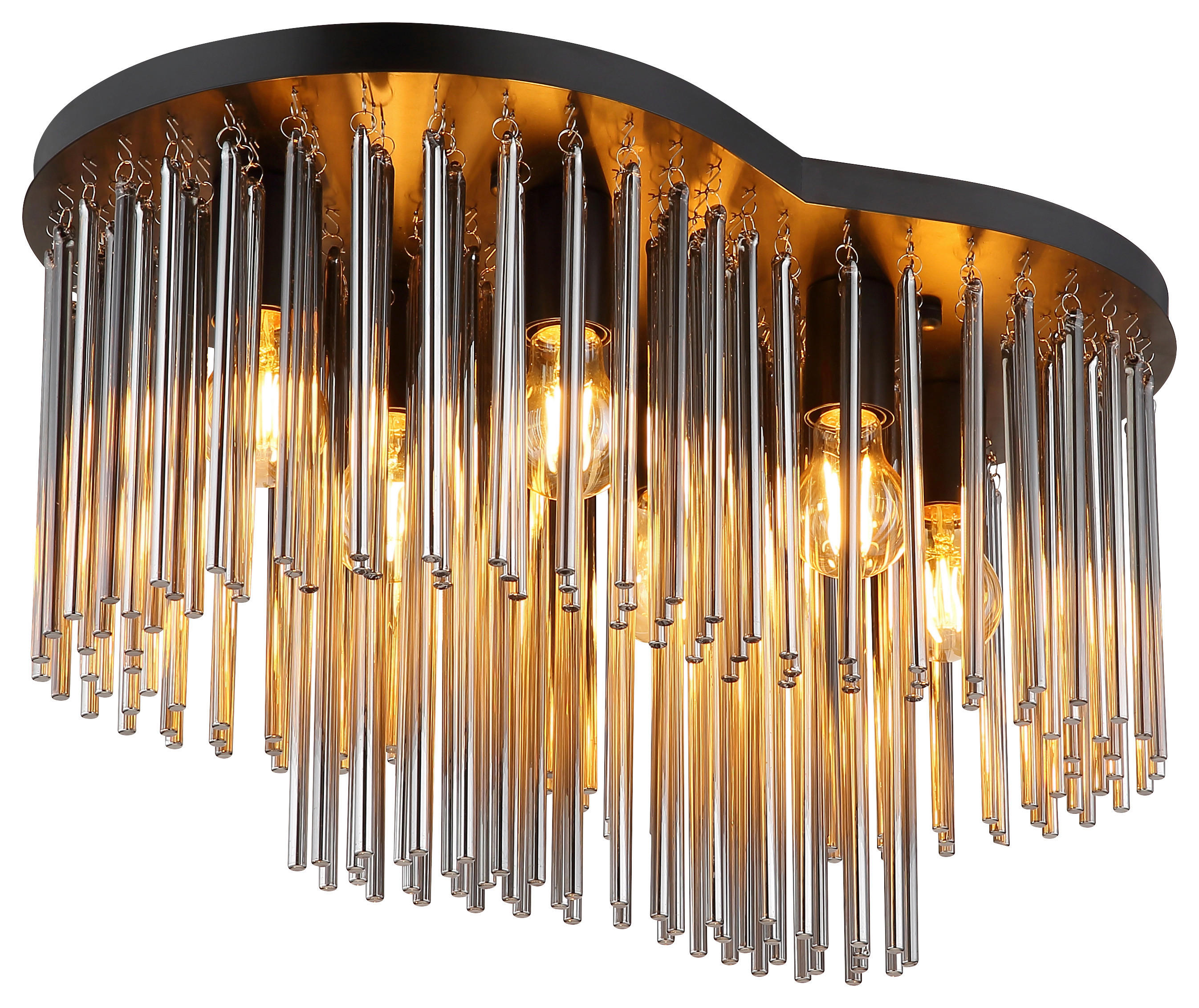 Globo Deckenleuchte PALLO – Metall Bronzefarben/Chrom, Rauchfarbenes Glas, 63x38x21 Cm, Für 5x E14 Birnen