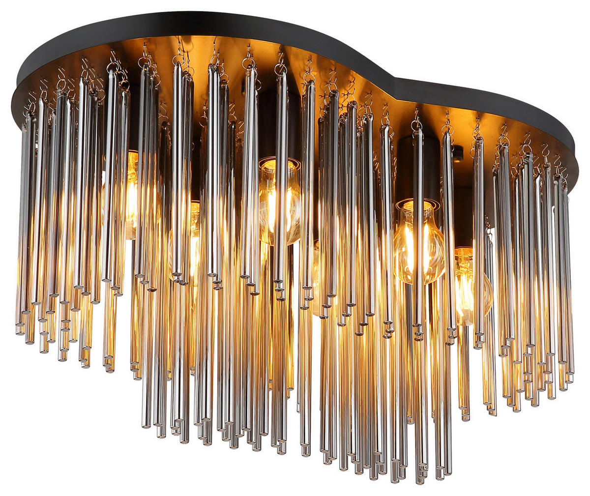 GLOBO Deckenleuchte mattschwarz Rauch Metall Glas B/H/T/L: ca. 35x34,5x60x60 cm E27 6 Brennstellen Gorley - mattschwarz/Rauch (60,00/35,00/34,50cm) - GLOBO