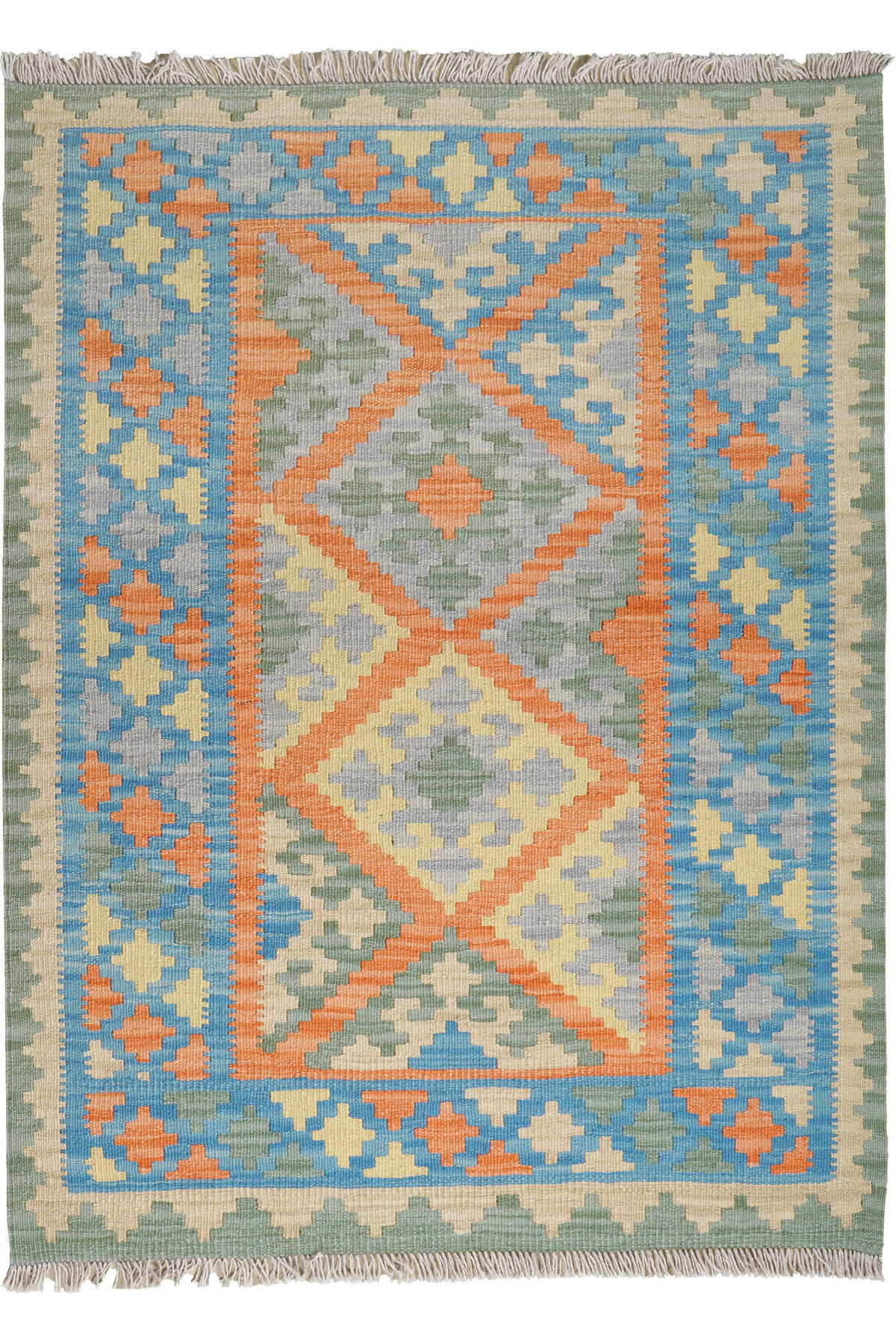 PersaTepp Teppich Kelim Gashgai blau B/H/L: ca. 107x1x141 cm Kelim Gashgai - orange/blau (141,00/107,00/1,00cm) - PersaTepp