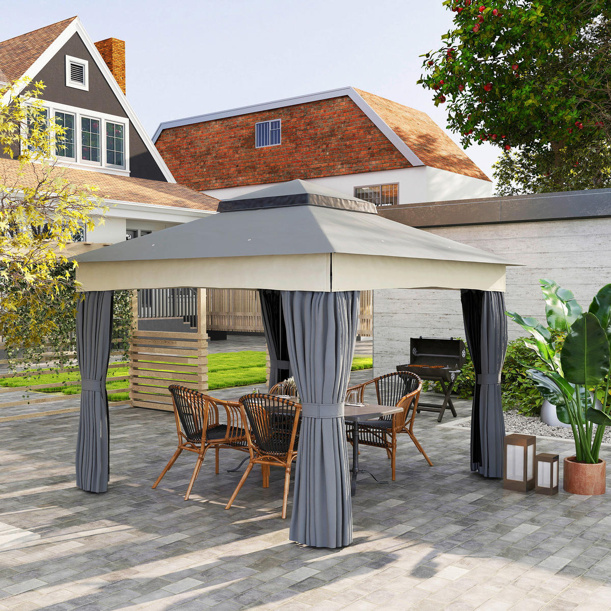 Outsunny Pavillon dunkelgrau Polyester B/H/L: ca. 306x269x306 cm Pavillon - dunkelgrau (306,00/306,00/269,00cm) - Outsunny