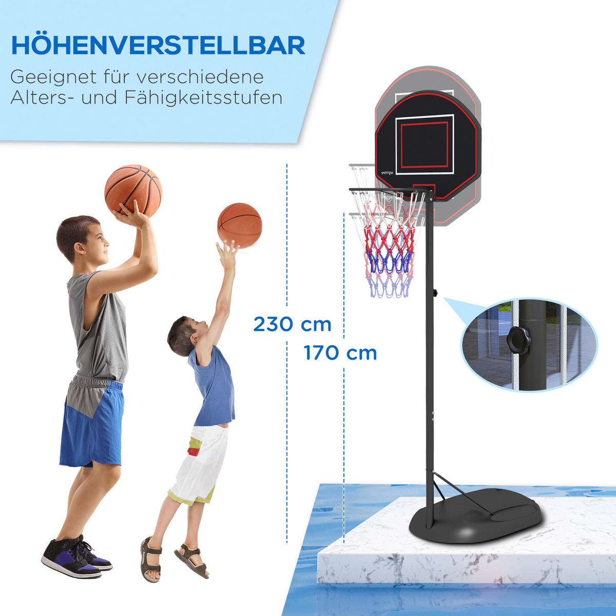 SPORTNOW Basketballständer schwarz Stahl B/H/L: ca. 60x282x84 cm Basketballständer - schwarz (84,00/60,00/282,00cm) - SPORTNOW