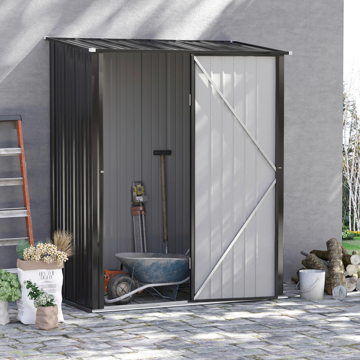 Outsunny Gartenhaus schwarz B/H/L: ca. 94,5x196x161,5 cm Gartenhaus - schwarz (161,50/94,50/196,00cm) - Outsunny