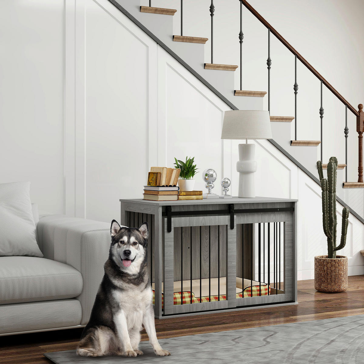 PawHut Hundekäfig grau Spanplatte B/H/L: ca. 58x61x98 cm Hundekäfig - grau (98,00/58,00/61,00cm) - PawHut