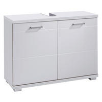 Waschbeckenunterschrank NEBRASKA weiß weiß Hochglanz silber verchromt B/H/T: ca. 80x59x31,5 cm NEBRASKA - weiß/silber (80,00/59,00/31,50cm) - byLIVING