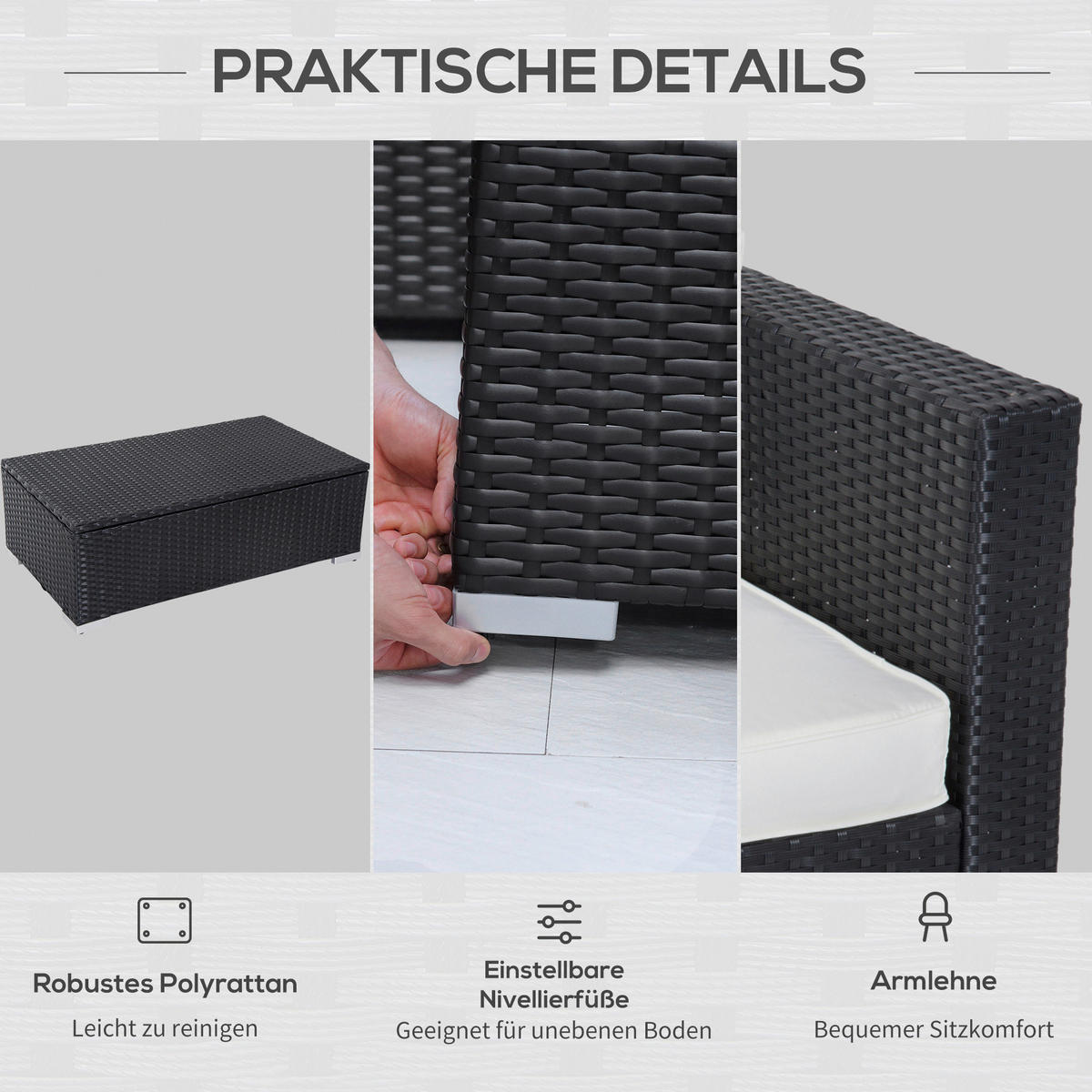 Outsunny Sitzgruppe schwarz Polyrattan B/H/L: ca. 70x70x66 cm Gartenmöbel_Set - schwarz (66,00/70,00/70,00cm) - Outsunny