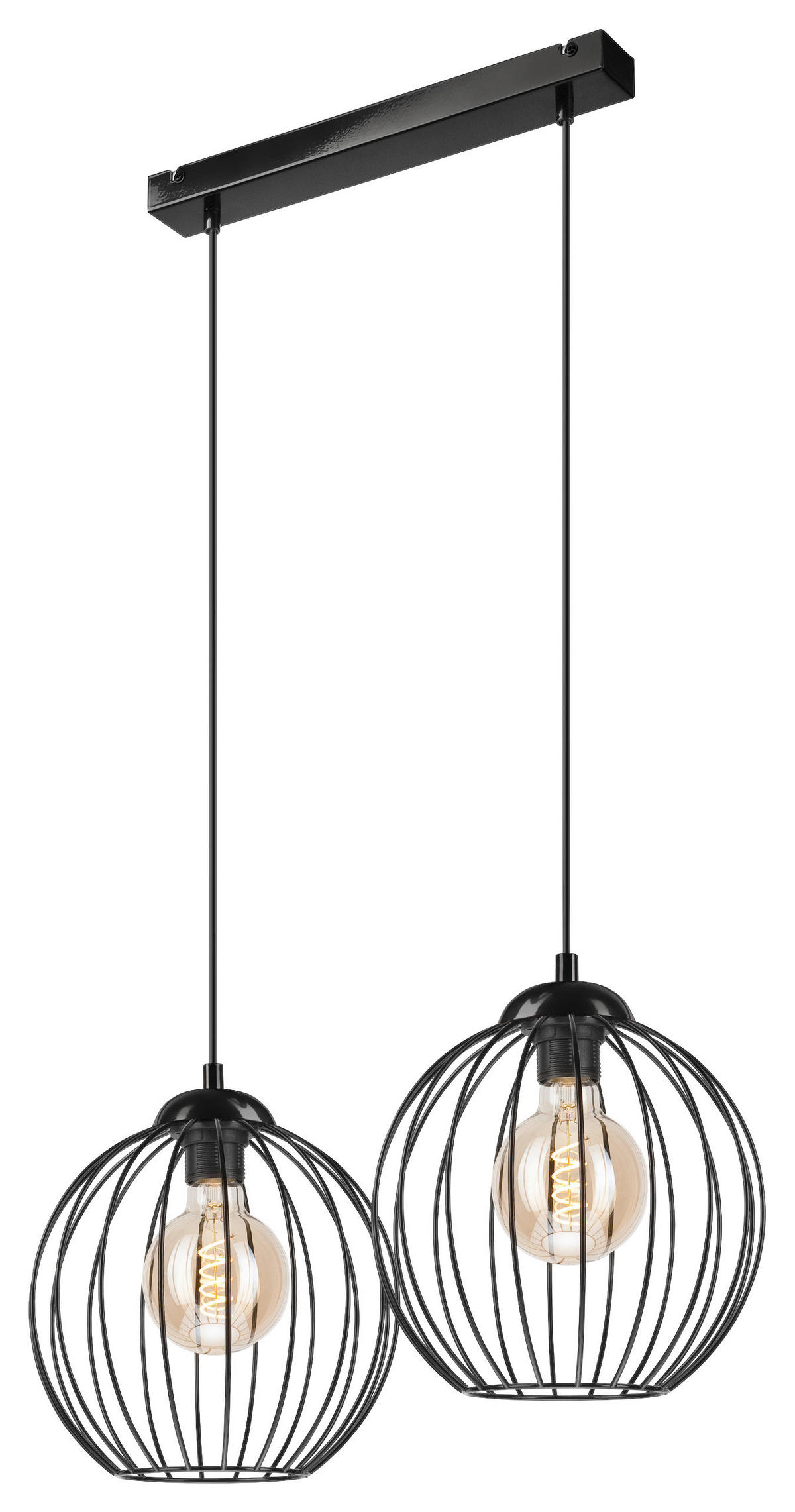 Lamkur Pendelleuchte ZOYA 45405 schwarz Stahl H/L: ca. 55x100 cm E27 2 Brennstellen Zoya - schwarz (100,00cm) - Lamkur