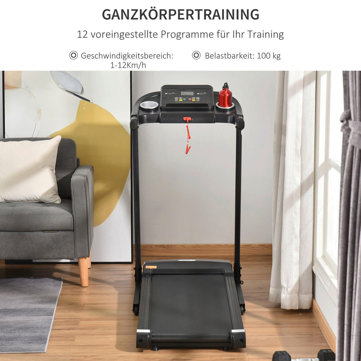 HOMCOM Fitness-Zubehör grau Polypropylen B/H/L: ca. 60x134x118 cm Laufband - schwarz/grau (118,00/60,00/134,00cm) - HOMCOM