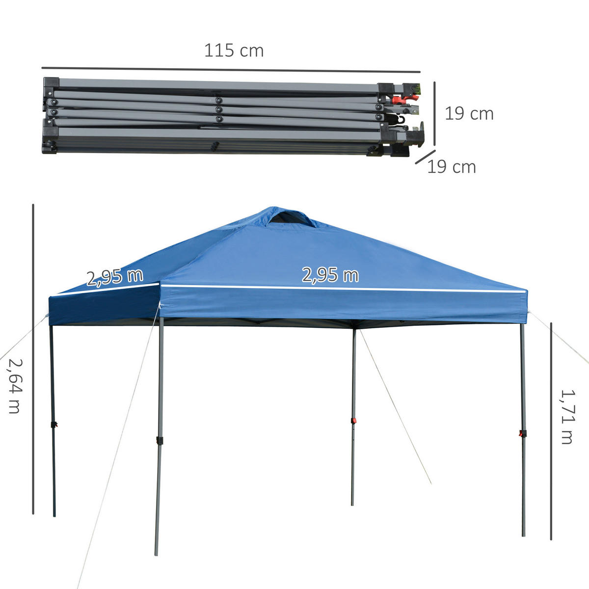 Outsunny Pavillon blau Stahl B/H/L: ca. 295x264x295 cm Pavillon - blau (295,00/295,00/264,00cm) - Outsunny