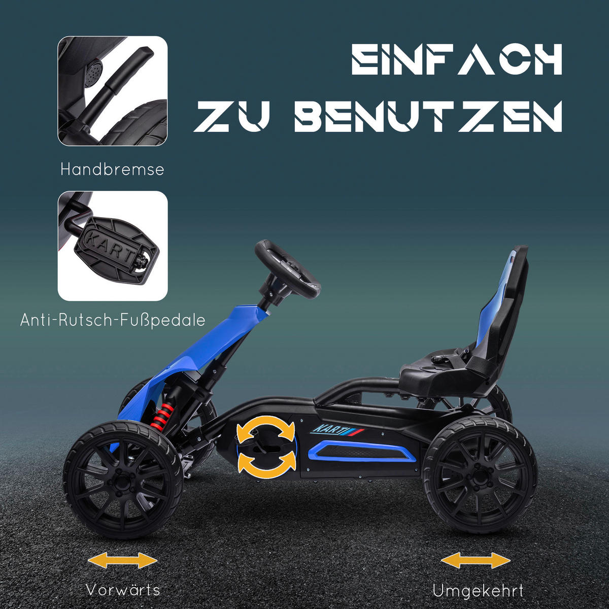 HOMCOM Go Kart blau B/H/L: ca. 58x58,5x100 cm Go Kart - blau (100,00/58,00/58,50cm) - HOMCOM