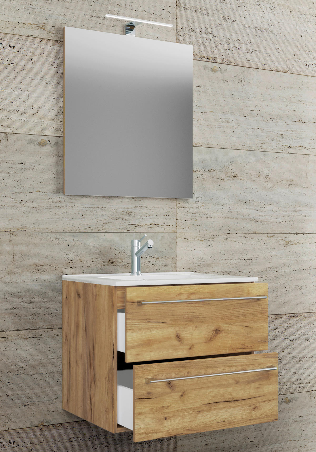 Waschplatz 3tlg-Badinos Eiche Honig Nachbildung weiß B/H/T: ca. 61x52x46 cm 3tlg-Badinos - Eiche/weiß (61,00/52,00/46,00cm) - VCM Möbel