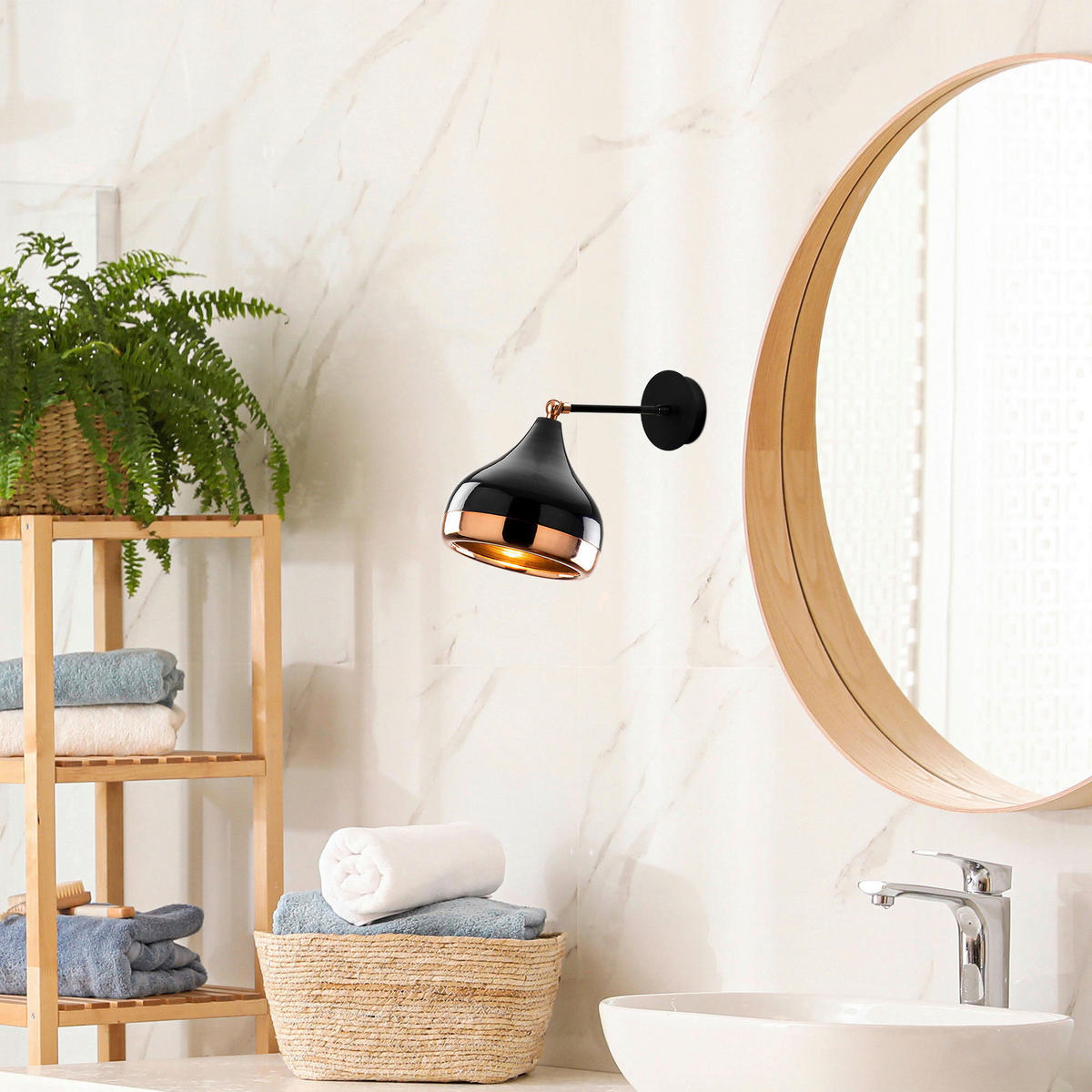 Opviq Wandleuchte Yildo schwarz Kupfer Eisen B/H/T/L/D: ca. 28x28x28x17x17 cm E27 1 Brennstellen Yildo - schwarz/Kupfer (17,00/28,00/28,00cm) - Opviq