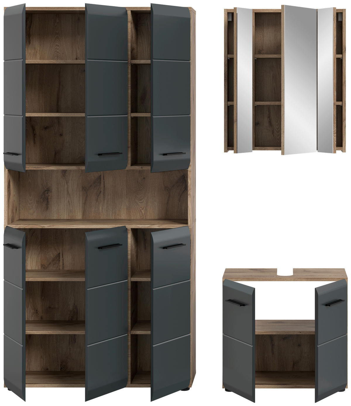 Badezimmer-Set Ice Nox Oak Nachbildung schwarz matt B/H/T: ca. 165x185x46 cm Ice - schwarz (165,00/185,00/46,00cm) - xonox.home