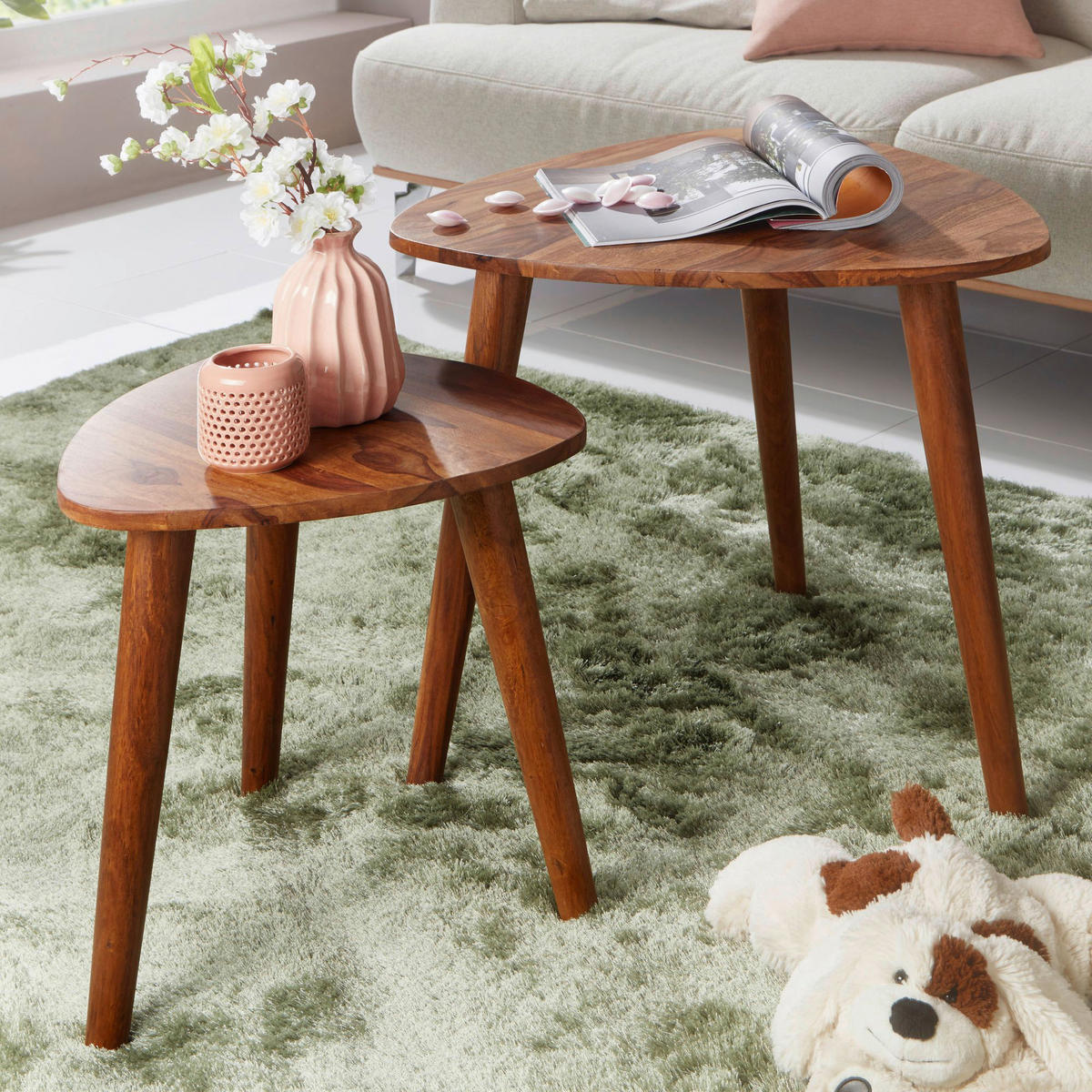 Beistelltisch 2er-Set natur Echtholz 2er-Set - natur - Wohnling