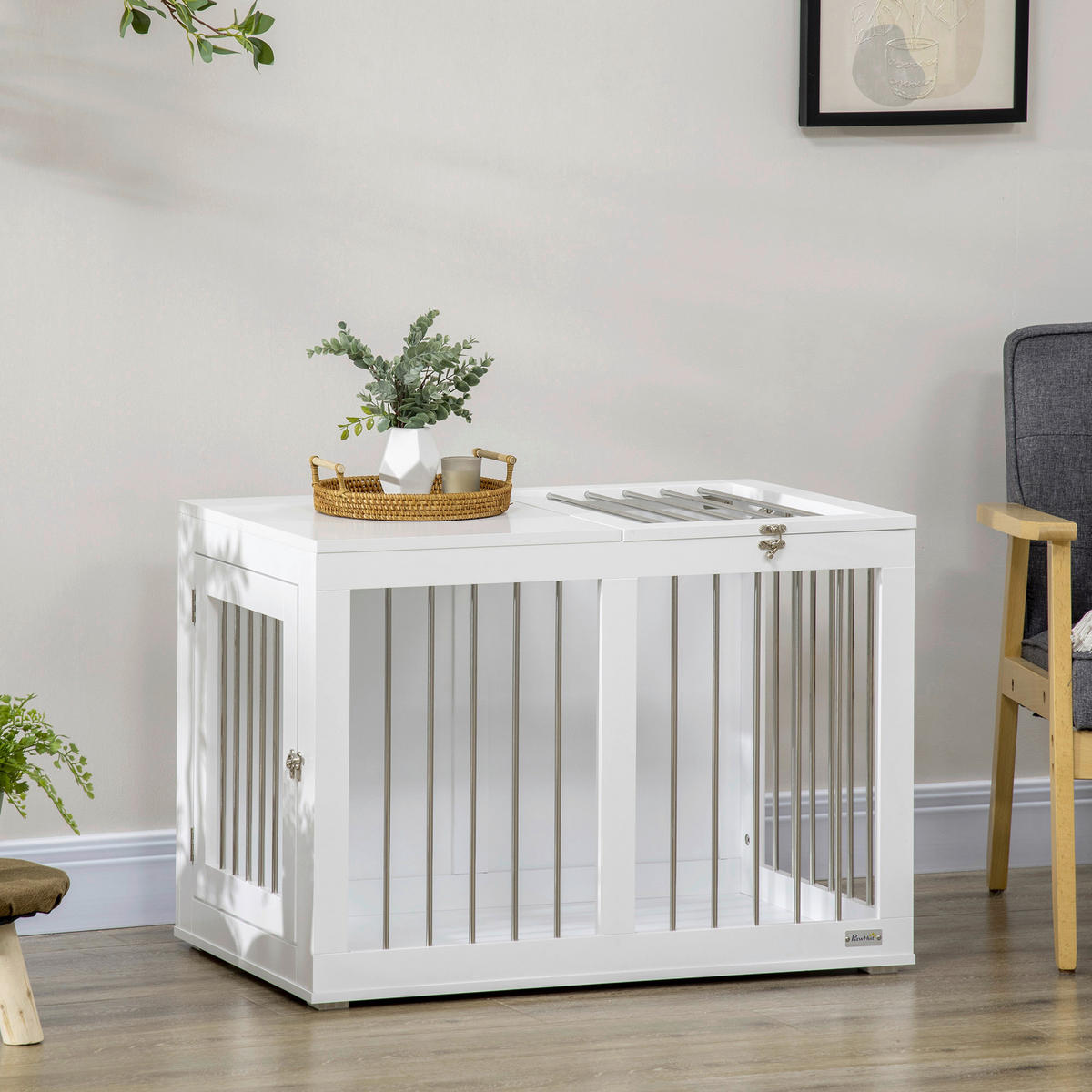 PawHut Hunde-Zubehör weiß Edelstahl B/H/L: ca. 50x80x56,5 cm Hundekäfig - weiß (56,50/50,00/80,00cm) - PawHut