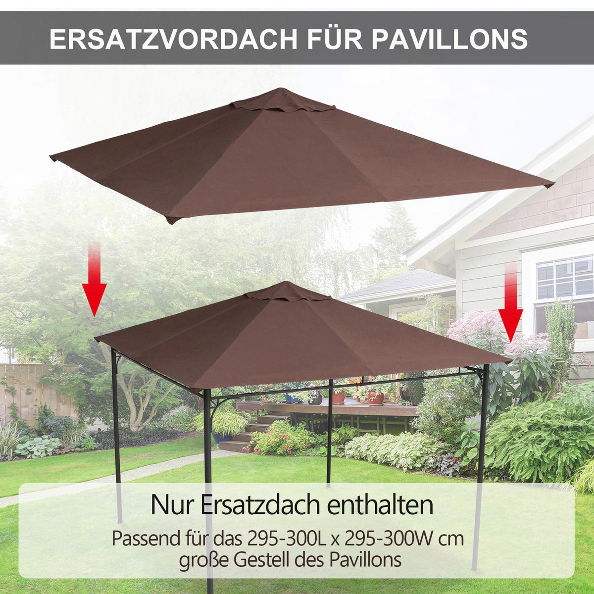 Outsunny Ersatzdach für Pavillon braun Polyester-Mischgewebe B/L: ca. 300x300 cm Ersatzdach_für_Pavillon - braun (300,00/300,00cm) - Outsunny