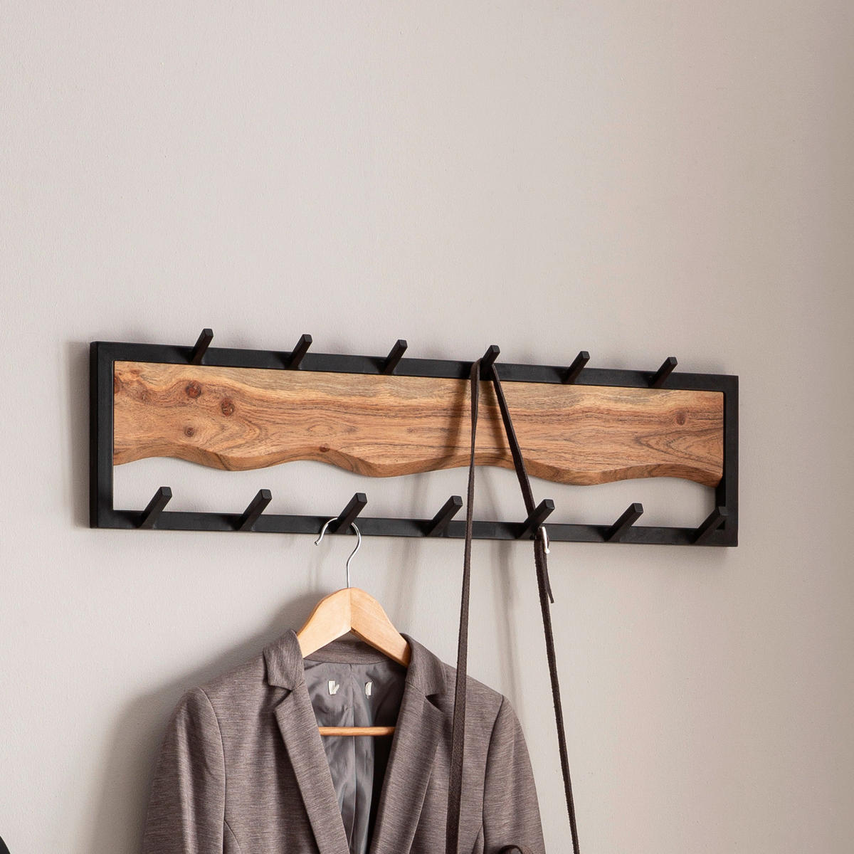 Wandgarderobe Akazie Nachbildung B/H/T: ca. 80x22x8 cm Wandgarderobe - (80,00/22,00/8,00cm) - Wohnling