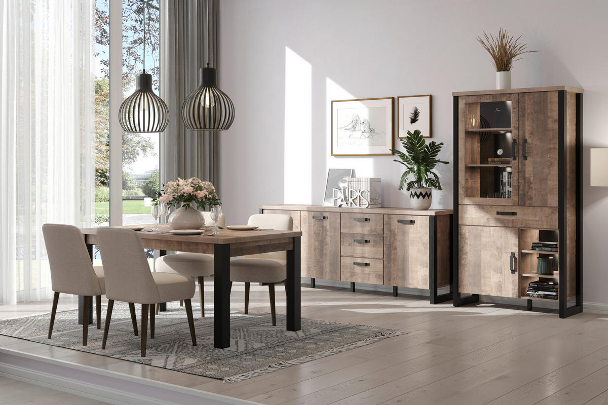 Tisch Emile Eiche Tabak Nachbildung B/H/T: ca. 160x77x90 cm Emile - Eiche/schwarz (160,00/77,00/90,00cm) - Trendteam