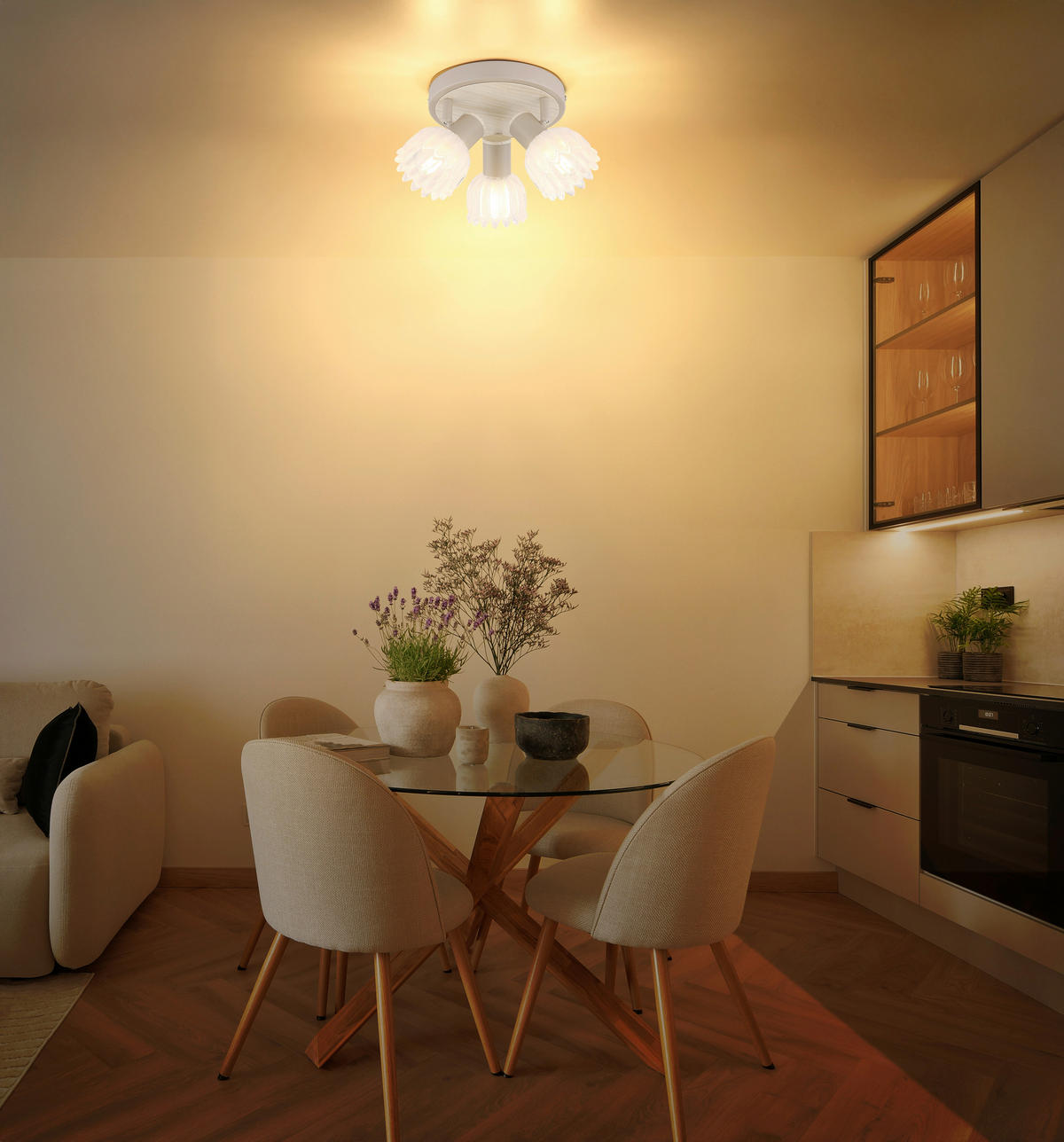 GLOBO Strahler sand Glas Metall B/H/L: ca. 11x20x20,5 cm E14 3 Brennstellen Strahler-Planta - sand (20,50/11,00/20,00cm) - GLOBO