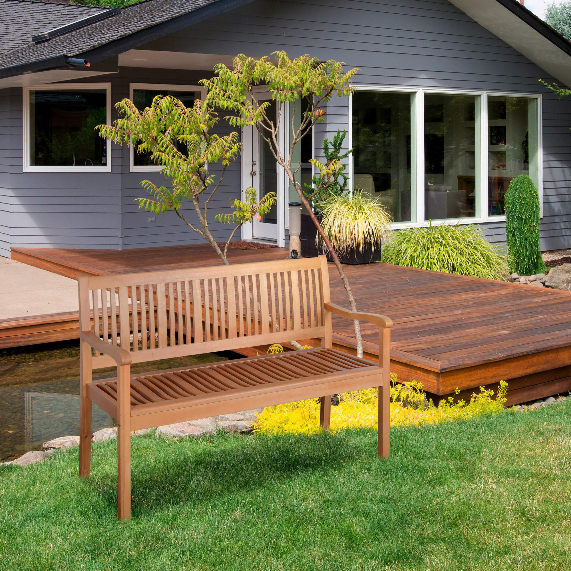 Outsunny Gartenbank gelb Holz B/H/T: ca....