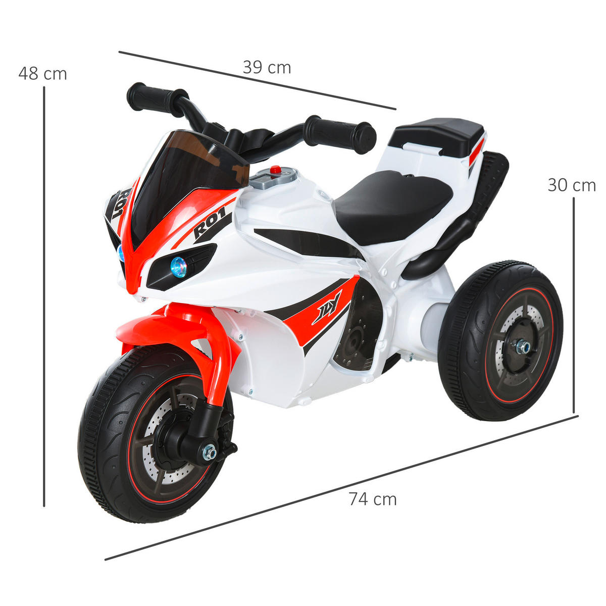 HOMCOM Kinder-Motorrad weiß B/H/L: ca. 39x48x74 cm Rutscherfahrzeug_Motorrad - weiß/rot (74,00/39,00/48,00cm) - HOMCOM