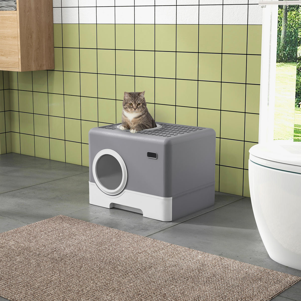 PawHut Katzentoilette grau Kunststoff B/H/L: ca. 41x38,5x52 cm Katzentoilette - grau (52,00/41,00/38,50cm) - PawHut