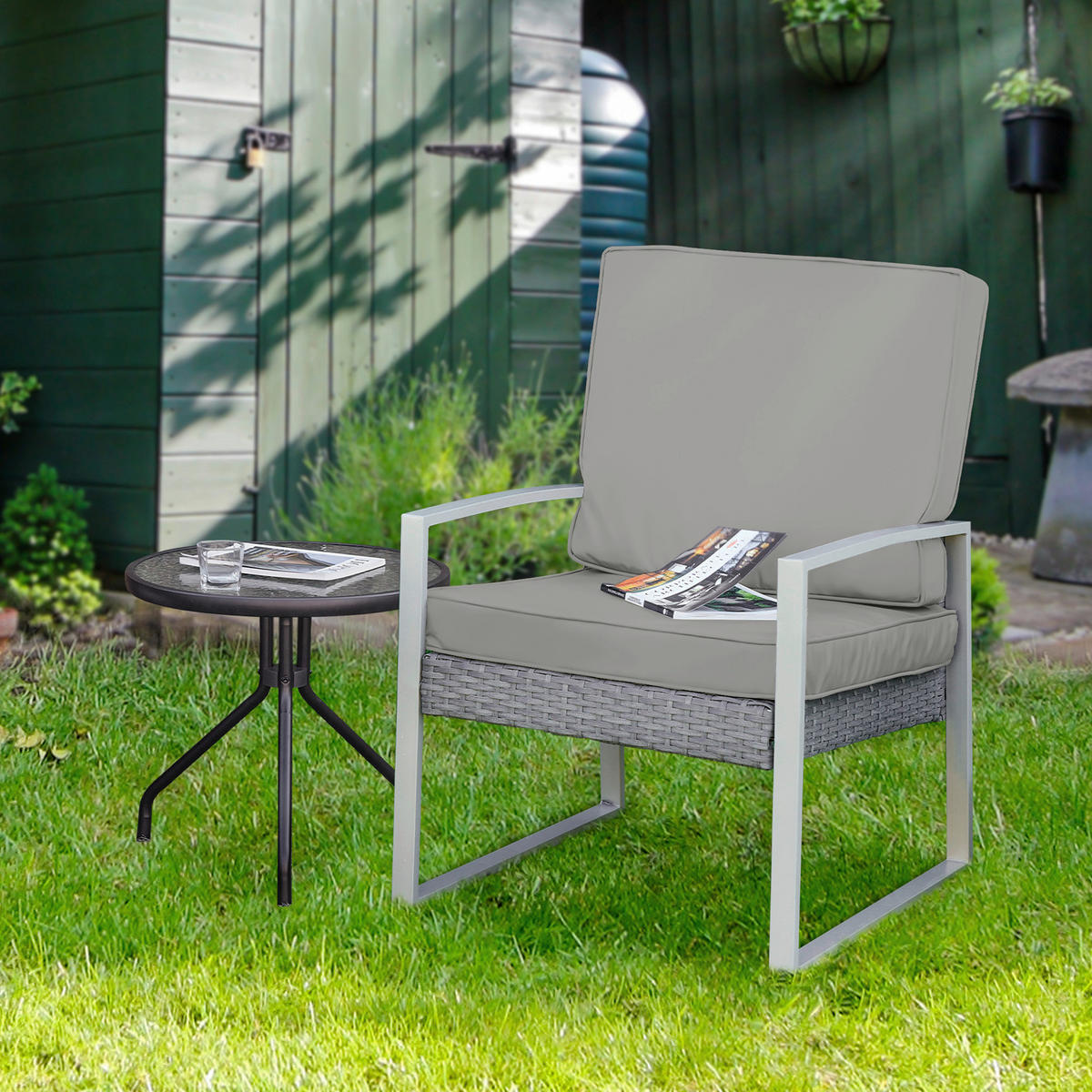 Outsunny Sitzkissen-Set hellgrau Polyester B/H/L: ca. 52x7x56 cm Sitzkissen-Set - hellgrau (56,00/52,00/7,00cm) - Outsunny