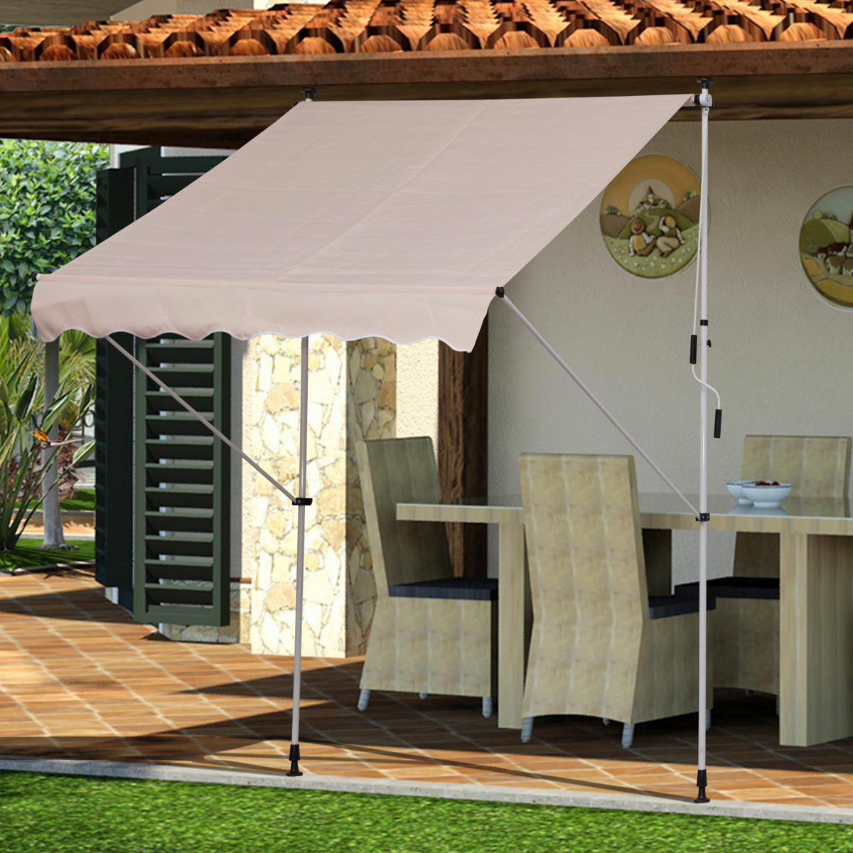 Klemm-Markise beige B/L: ca. 200x150 cm Klemmmarkise - beige (200,00/150,00cm) - Outsunny