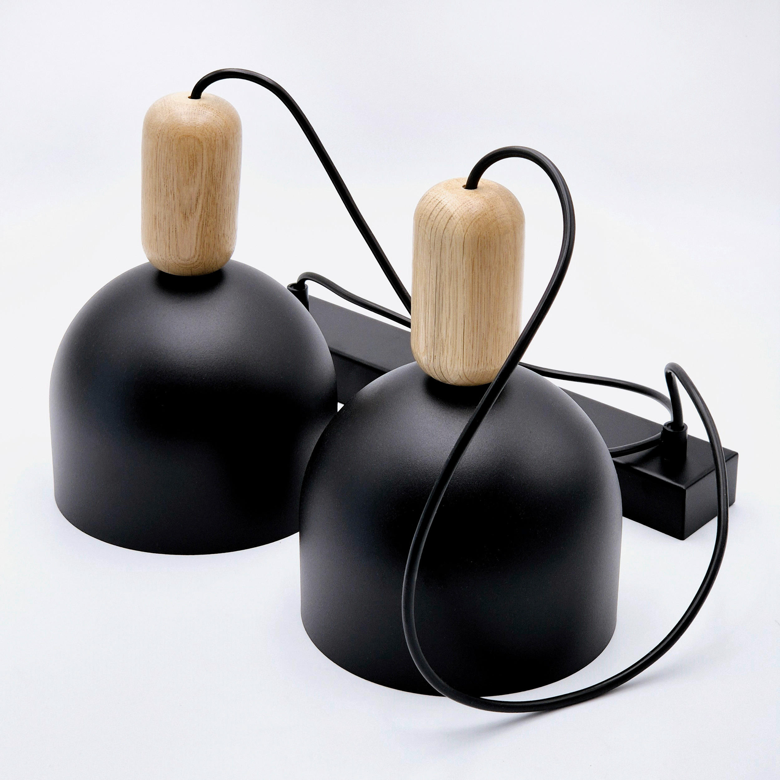 Lamkur Hängeleuchte schwarz Eiche Holz Stahl B/H/L: ca. 15,5x93x41 cm E27 2 Brennstellen Alma - Eiche/schwarz (41,00/15,50/93,00cm) - Lamkur