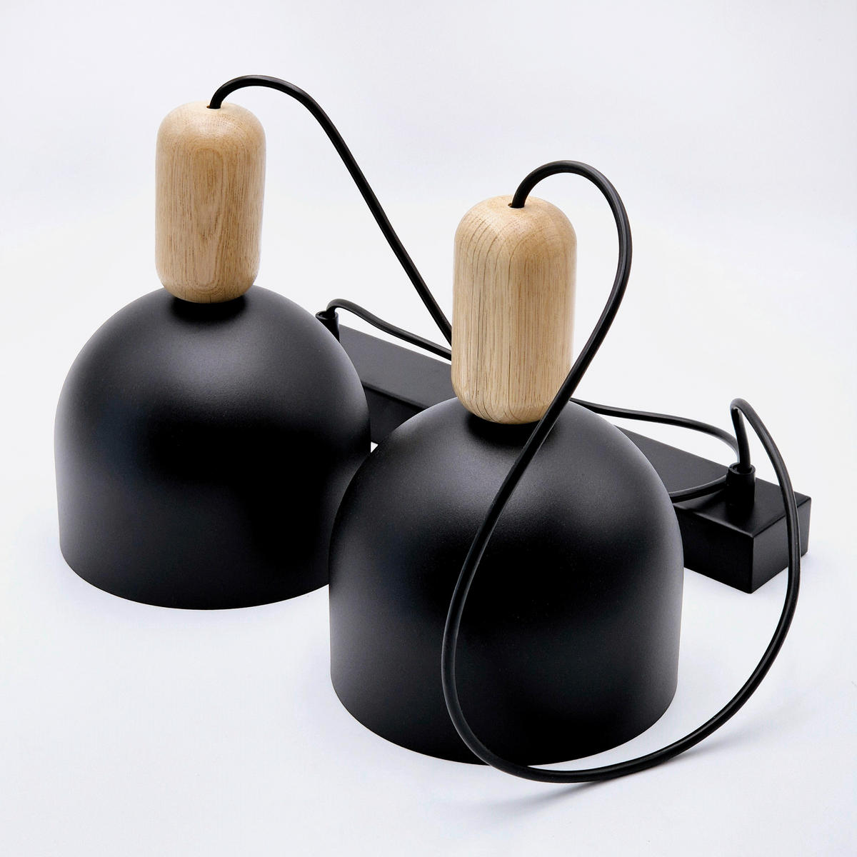 Lamkur Hängeleuchte schwarz Eiche Holz Stahl B/H/L: ca. 15,5x93x41 cm E27 2 Brennstellen Alma - Eiche/schwarz (41,00/15,50/93,00cm) - Lamkur