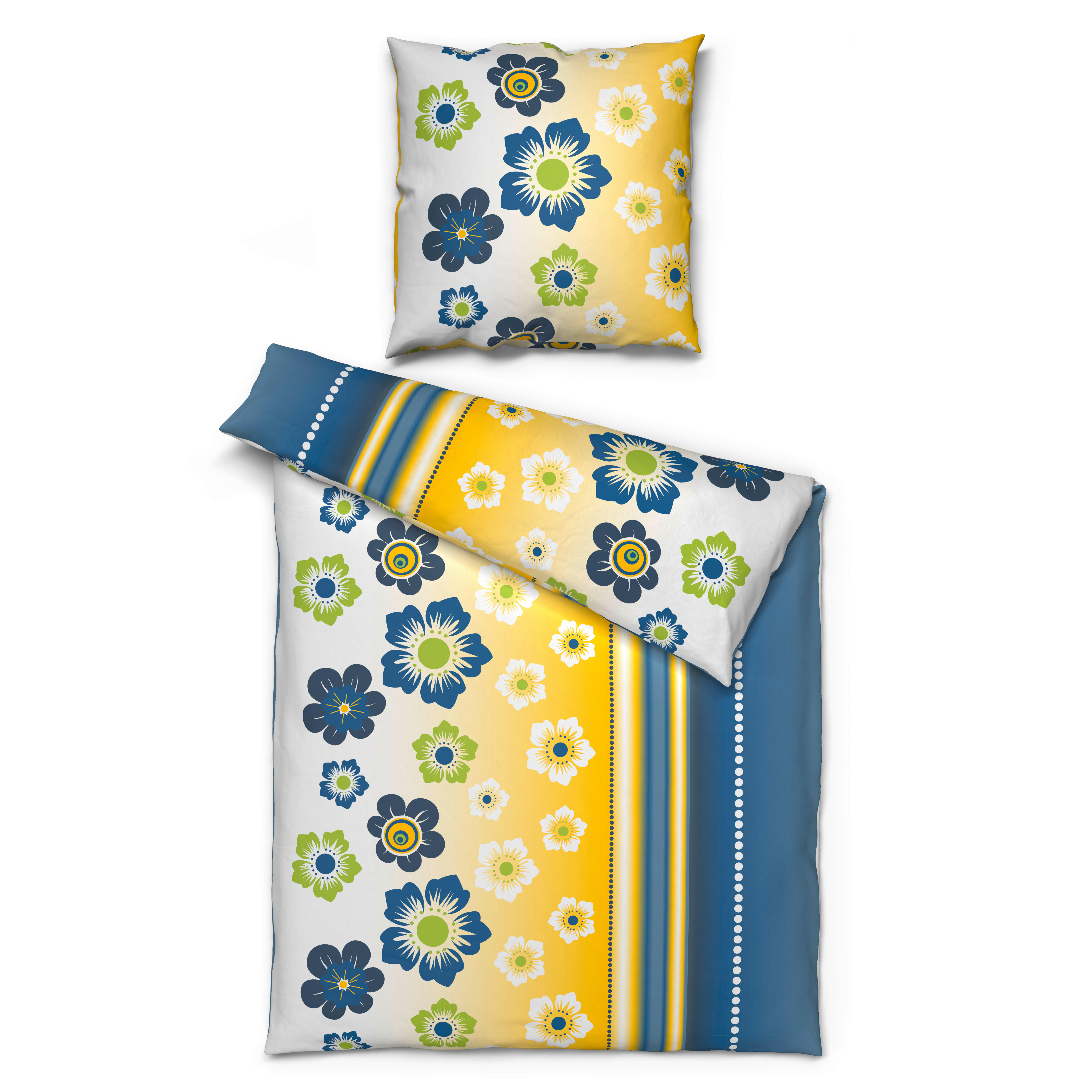 Microfaser Bettwäsche Bettwäsche_Microfaser Blumen - blau/gelb (135,00/200,00cm)