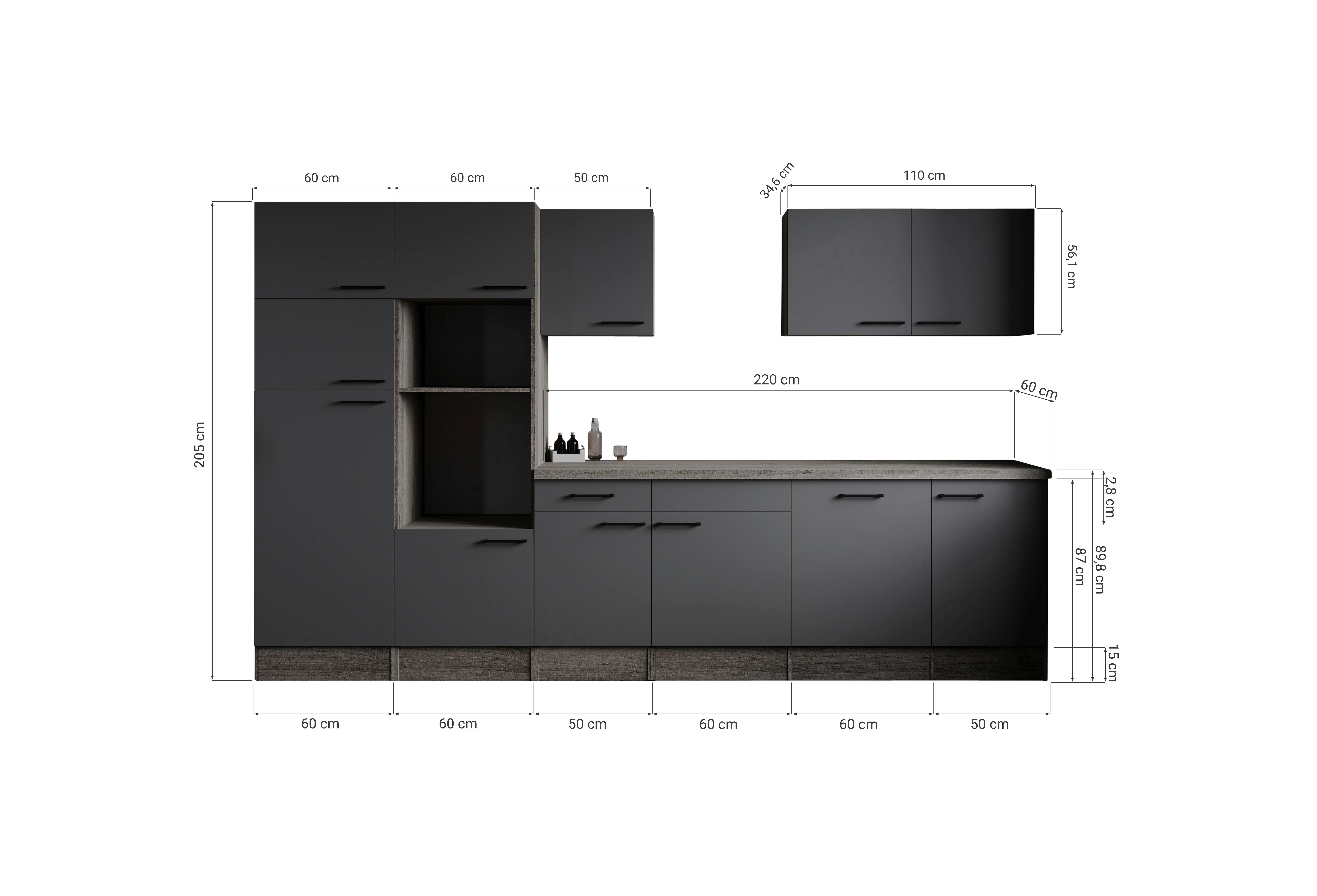 Küchenblock Oliver B/H/T: ca. 340x205x60 cm Oliver - Eiche/grau (340,00/205,00/60,00cm) - Respekta
