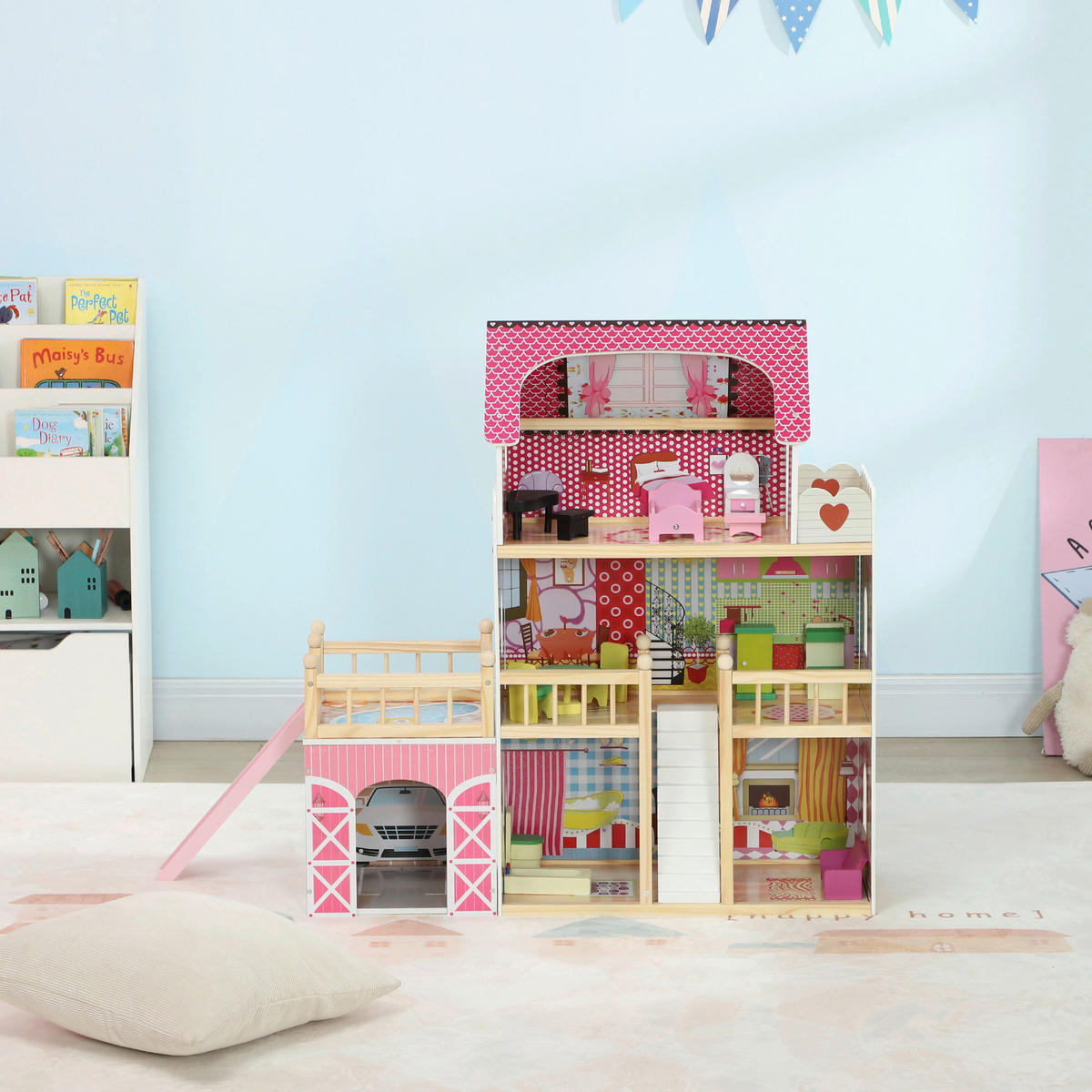 AIYAPLAY Puppenhaus rosa Kiefer B/H/L: ca. 32x92,1x114,5 cm Puppenhaus - rosa (114,50/32,00/92,10cm) - AIYAPLAY