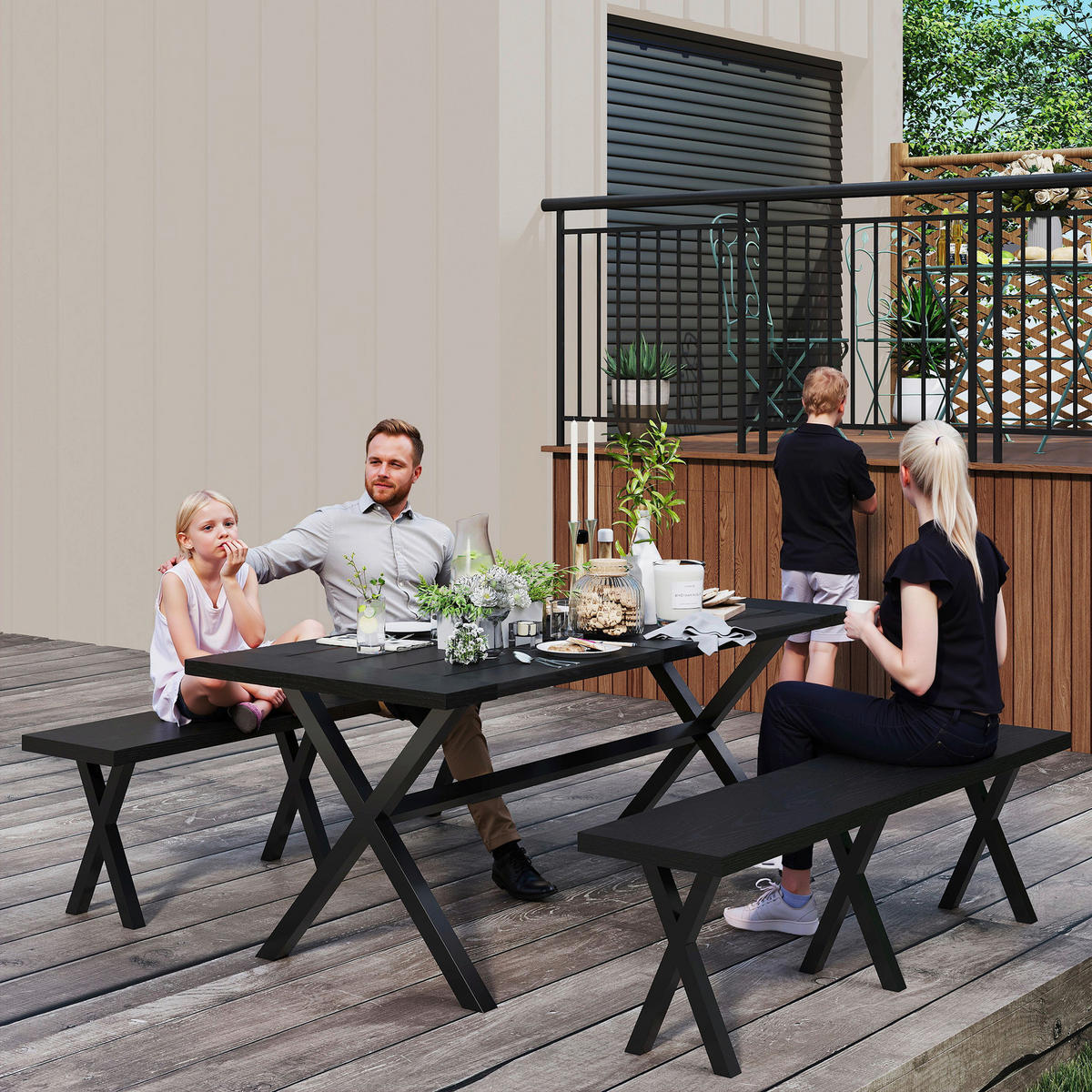 Outsunny Bierzeltgarnitur schwarz Aluminium B/H/L: ca. 80x73x180 cm Bierzeltgarnitur - schwarz (180,00/80,00/73,00cm) - Outsunny