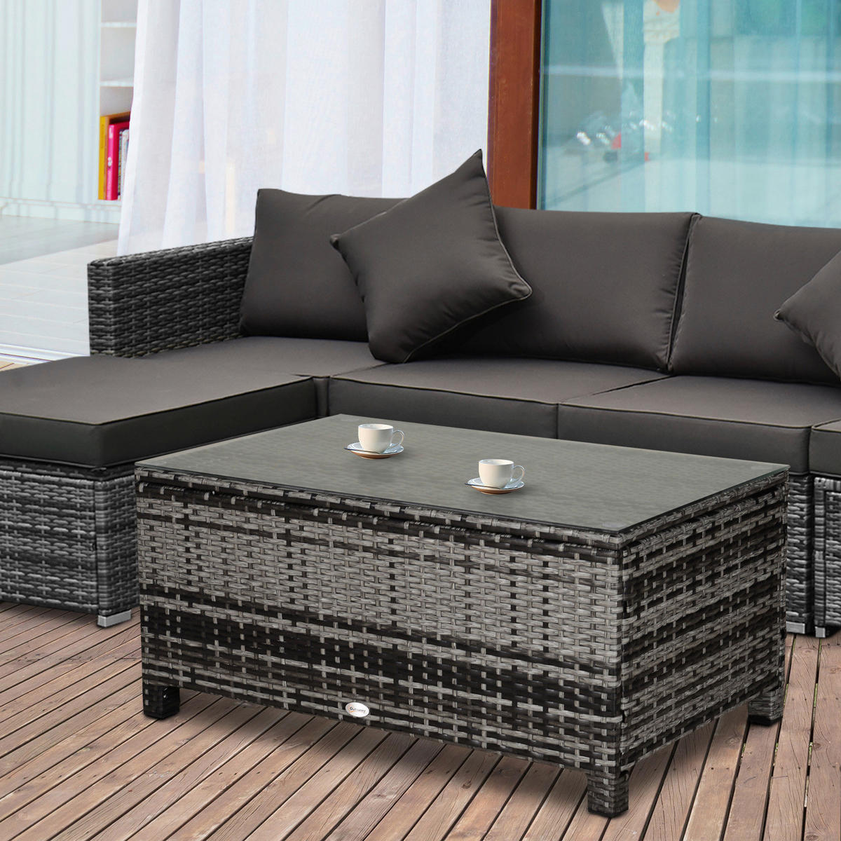Outsunny Beistelltisch grau Polyrattan B/H/L: ca. 50x85x39 cm Beistelltisch - grau (39,00/50,00/85,00cm) - Outsunny