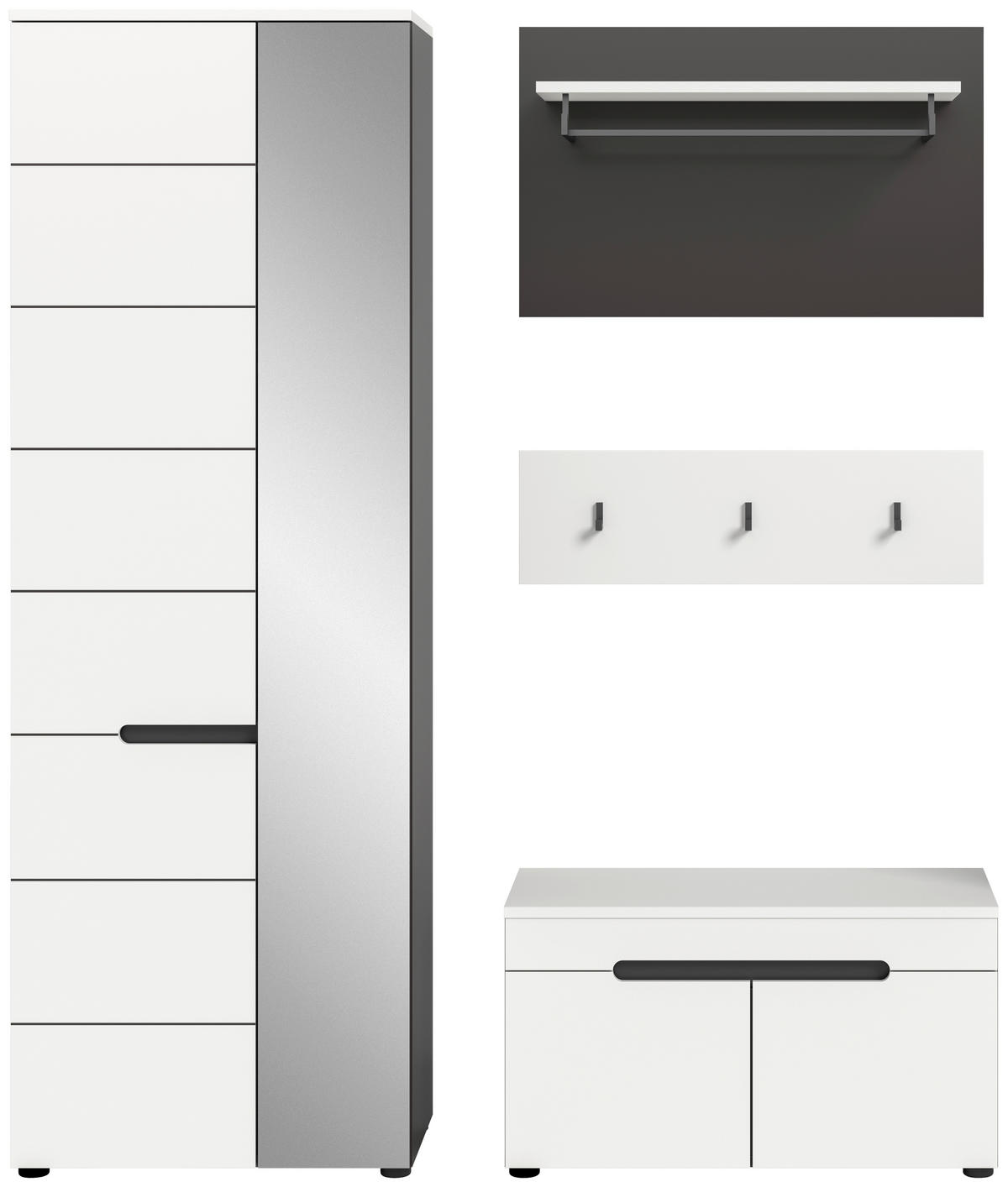 Garderobe Canu basaltgrau Nachbildung weiß B/H/T: ca. 160x190x37 cm Canu - weiß/basaltgrau (160,00/190,00/37,00cm) - xonox.home