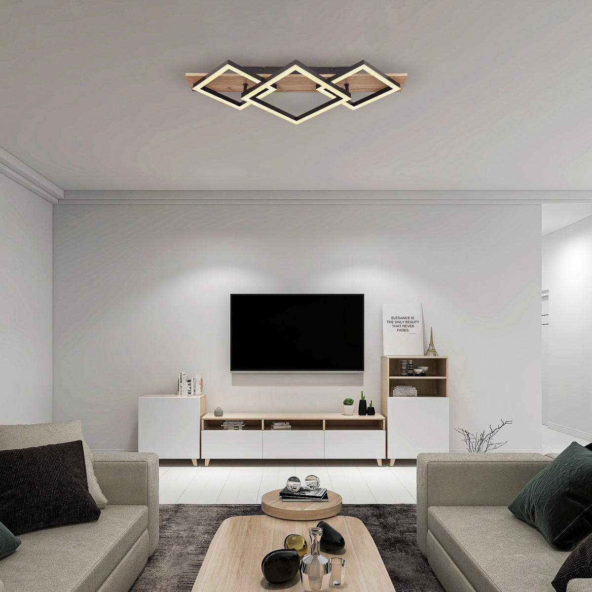 GLOBO LED-Deckenleuchte dunkelbraun schwarz Metall Kunststoff MDF B/H/T: ca. 31x8,5x61 cm BEATRIX - dunkelbraun/schwarz (31,00/8,50/61,00cm) - GLOBO