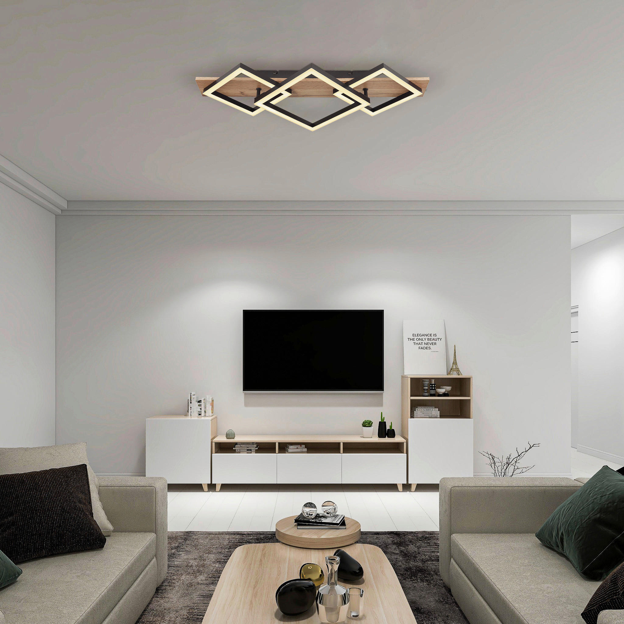 Thumbnail - GLOBO LED-Deckenleuchte dunkelbraun schwarz Metall Kunststoff MDF B/H/T: ca. 31x8,5x61 cm