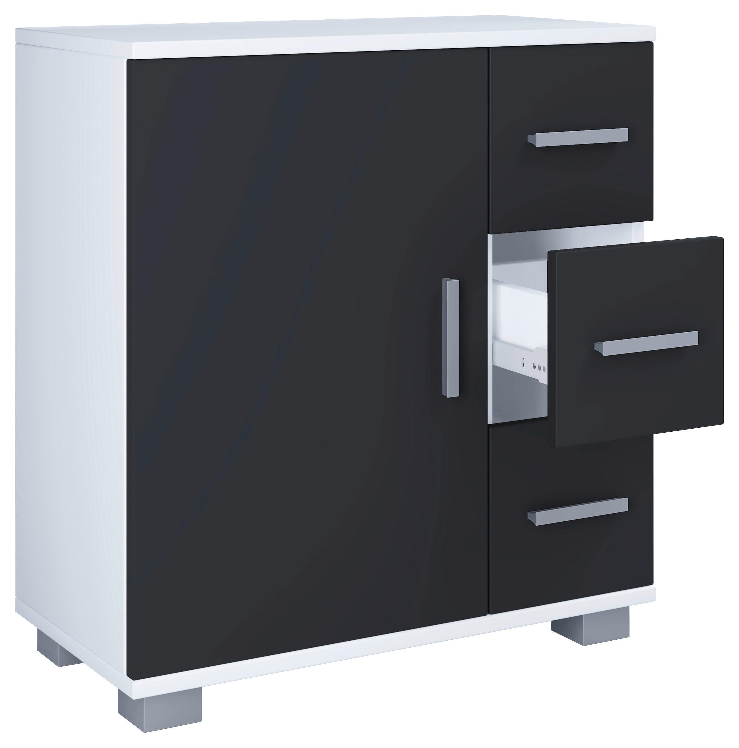 Midischrank Zalo weiß schwarz B/H/T: ca. 60x65x30 cm Zalo - weiß/schwarz (60,00/65,00/30,00cm) - VCM Möbel
