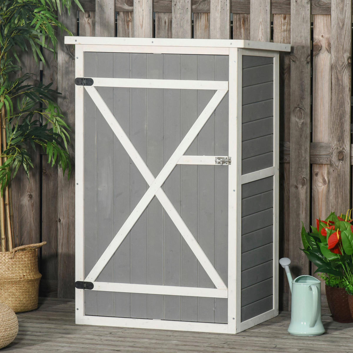 Outsunny Gartenhaus weiß B/H/L: ca. 56x115x75 cm Gartenhaus - weiß/schwarz (75,00/56,00/115,00cm) - Outsunny